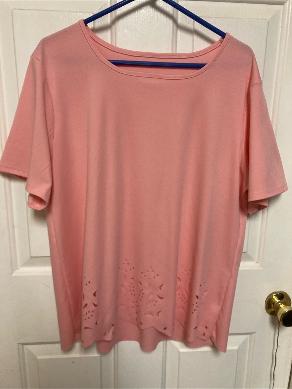 Women's Pink Short-Sleeve Tee with Laser-Cut Hem
